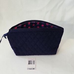 Vera Bradley Blue Cosmetic Bag with Textured Fabric and Pink Trim